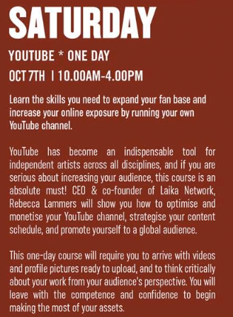 Youtube Course Saturday October 7th 10-4pm